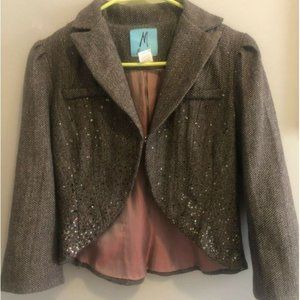 Marciano Womens Tweed Cropped Blazer Embellished Sequin Brown Size 4